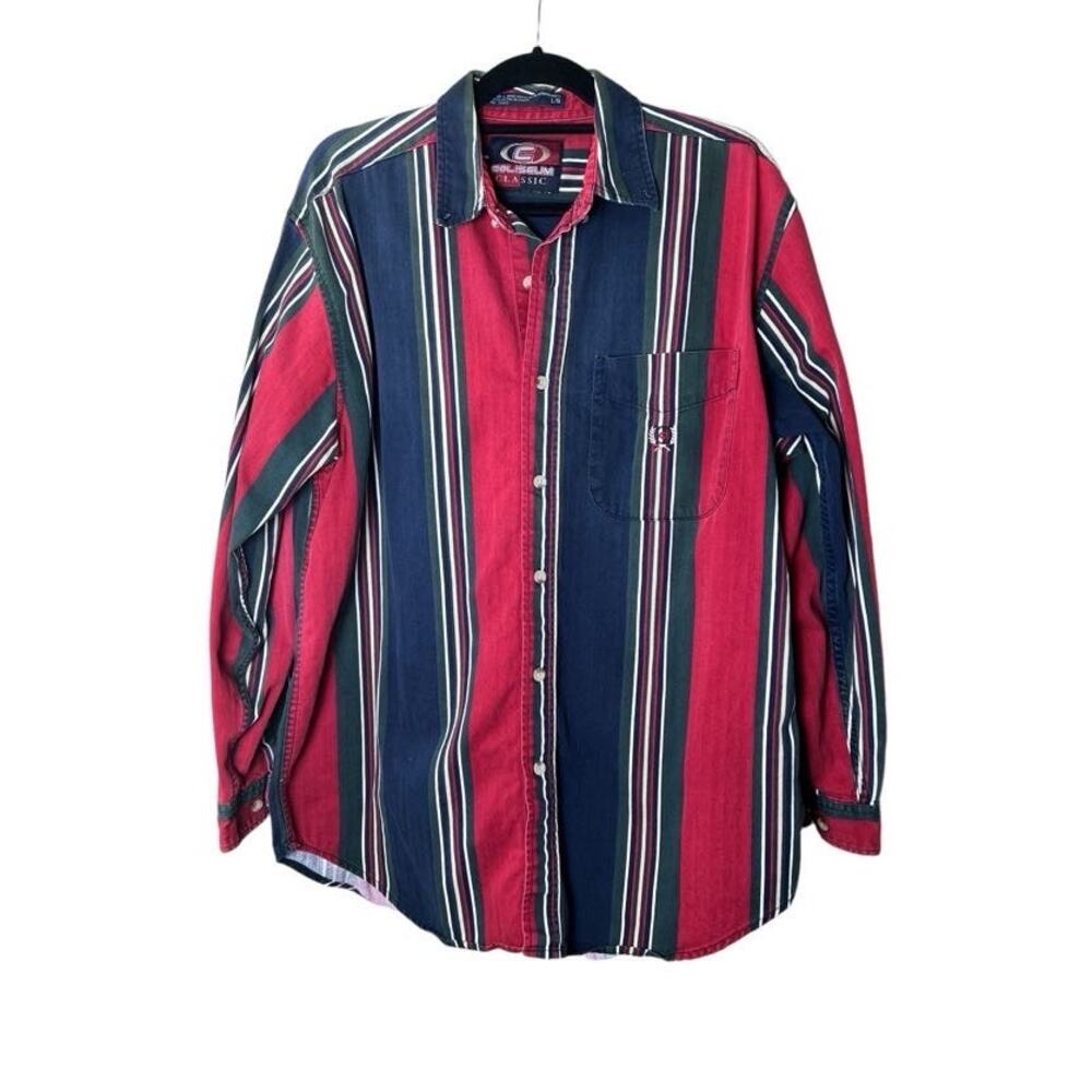 Coliseum Classic Striped Button Down 90’s Vintage Men’s Size Large